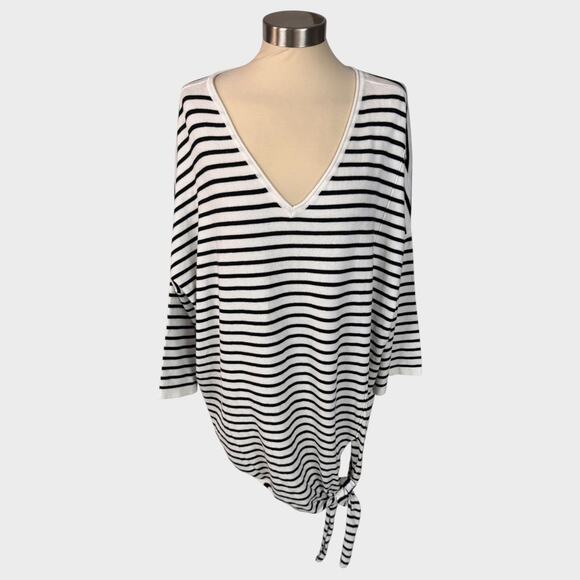 Time and Tru Womens Plus Size XXXL 22 White Black Stripe Tie Waist - Picture 1 of 7